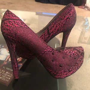 Charlotte Russe 4" Sparkle Pink w/ Black Lace